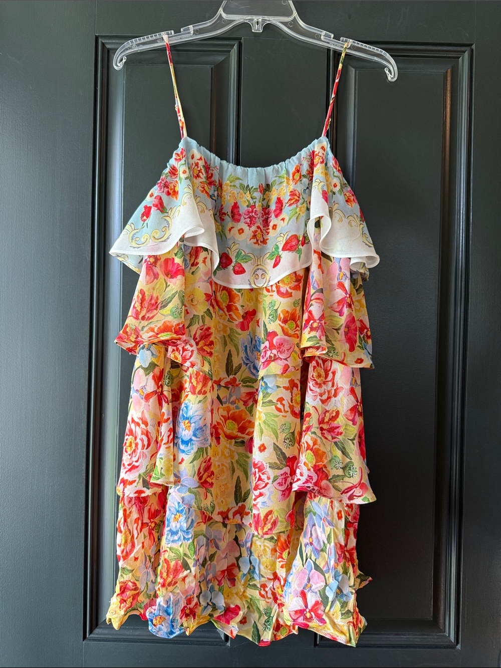 NWT Farm Rio x Anthropologie Tiered Ruffle Mini Dress Garden Terrace Pink Medium - Picture 11 of 16
